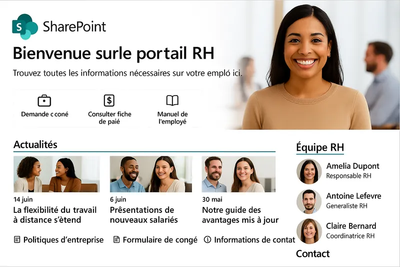 Portail employés SharePoint — libre-service RH, annuaire et ressources