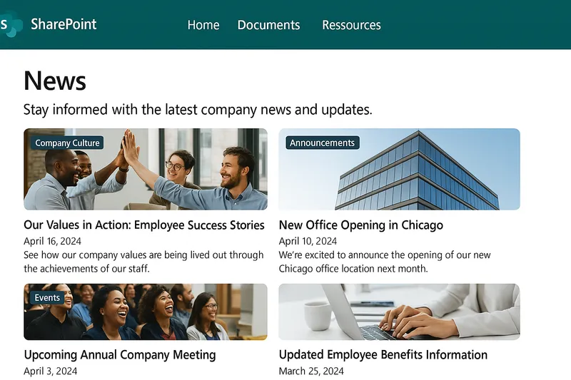 Social intranet with news and announcements