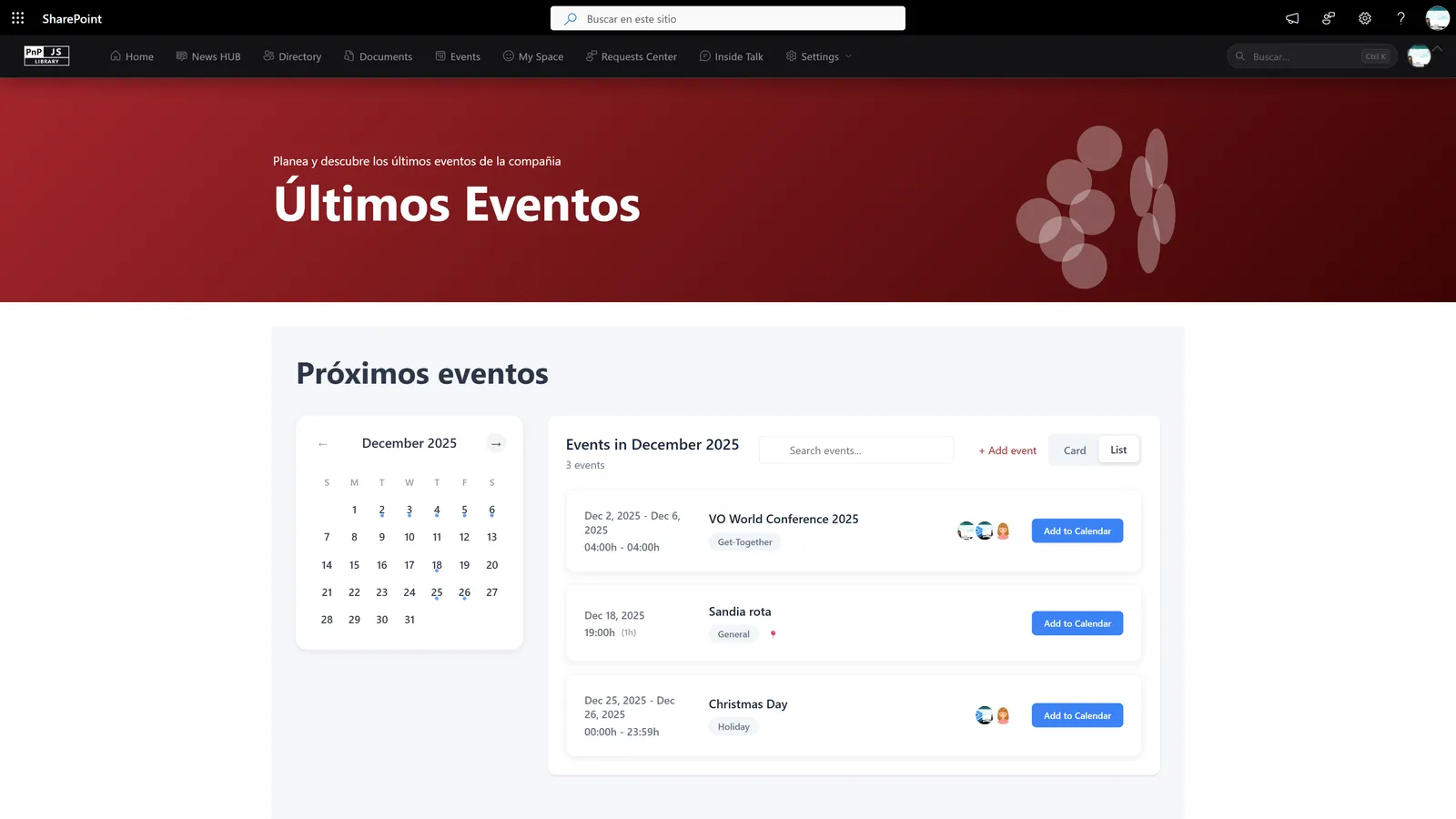 Employee portal events module
