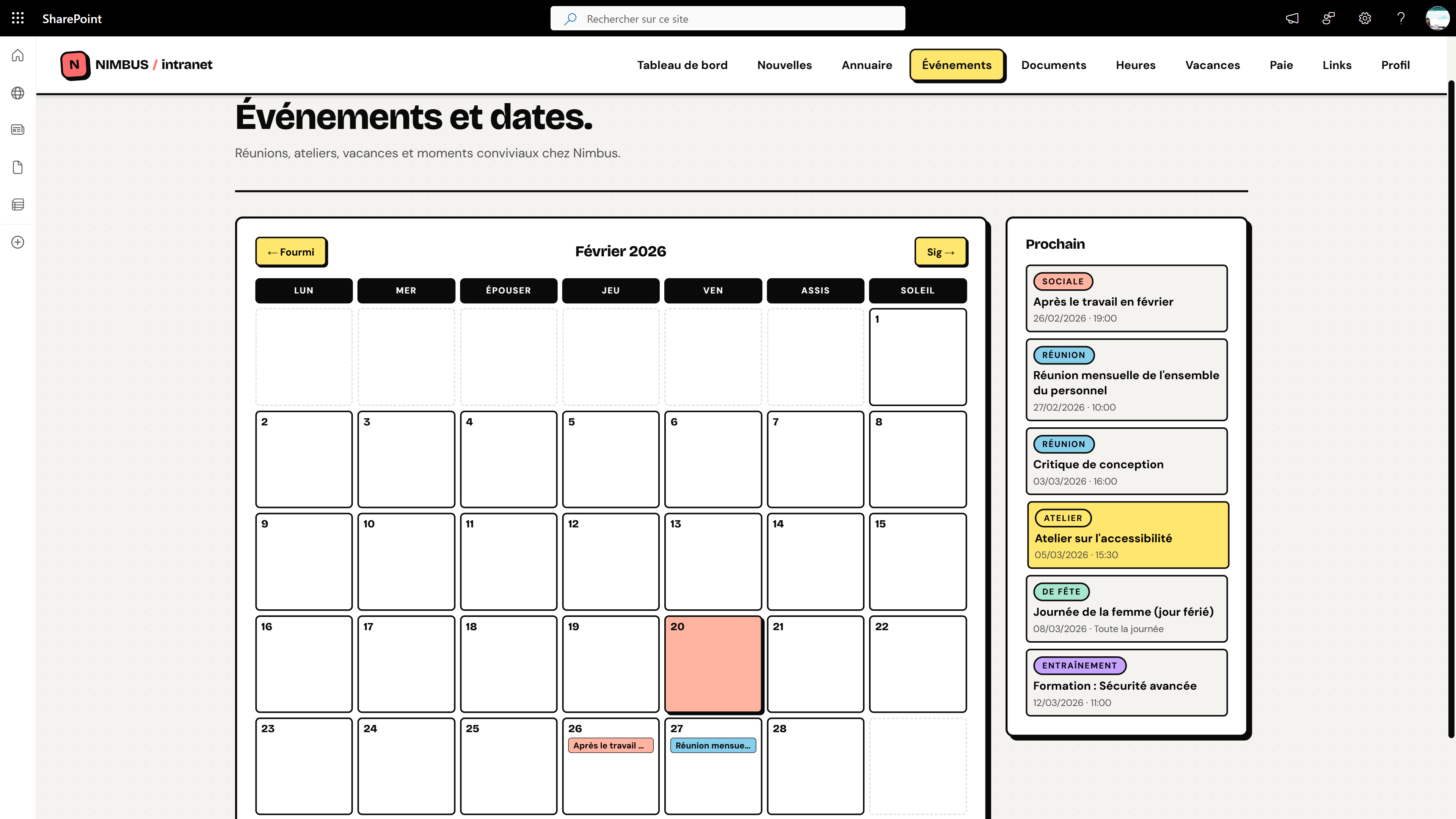 Module événements d'entreprise SharePoint