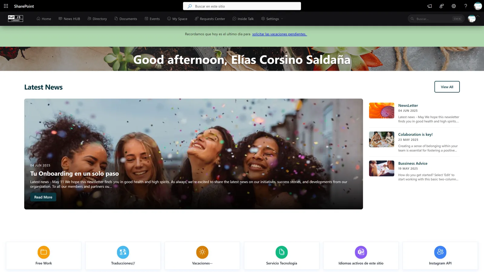 Employee portal home page