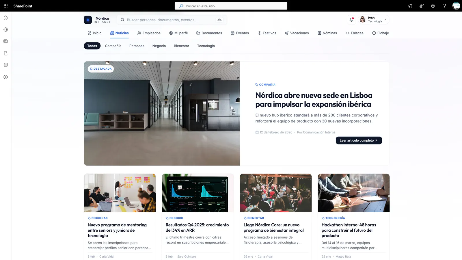Funcionalidades de la intranet SharePoint