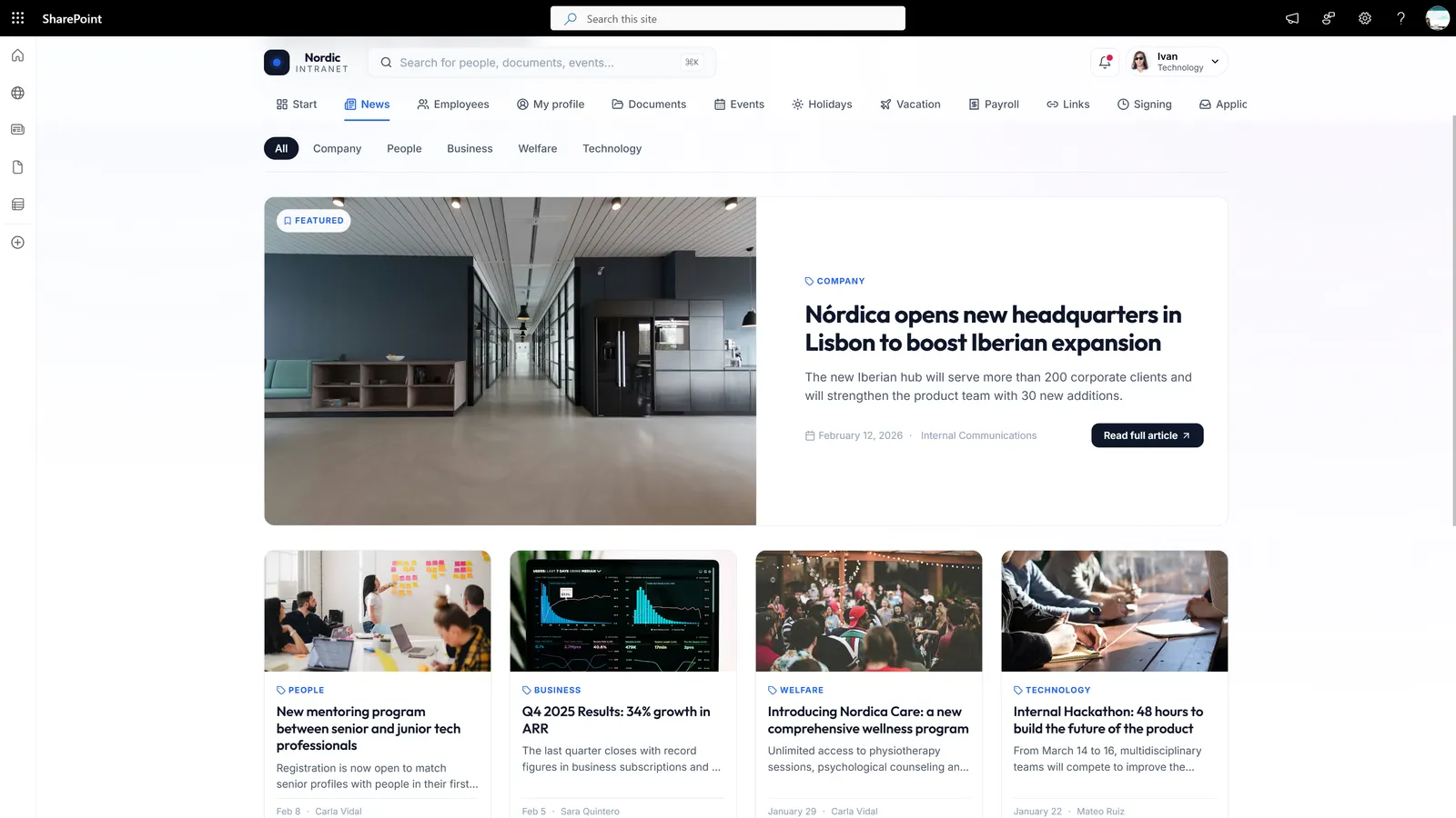 Fonctionnalités de l'intranet SharePoint
