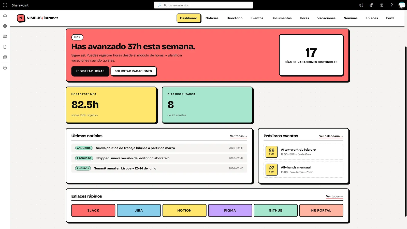 Microsoft 365 — intranet SharePoint integrada con Teams y Office