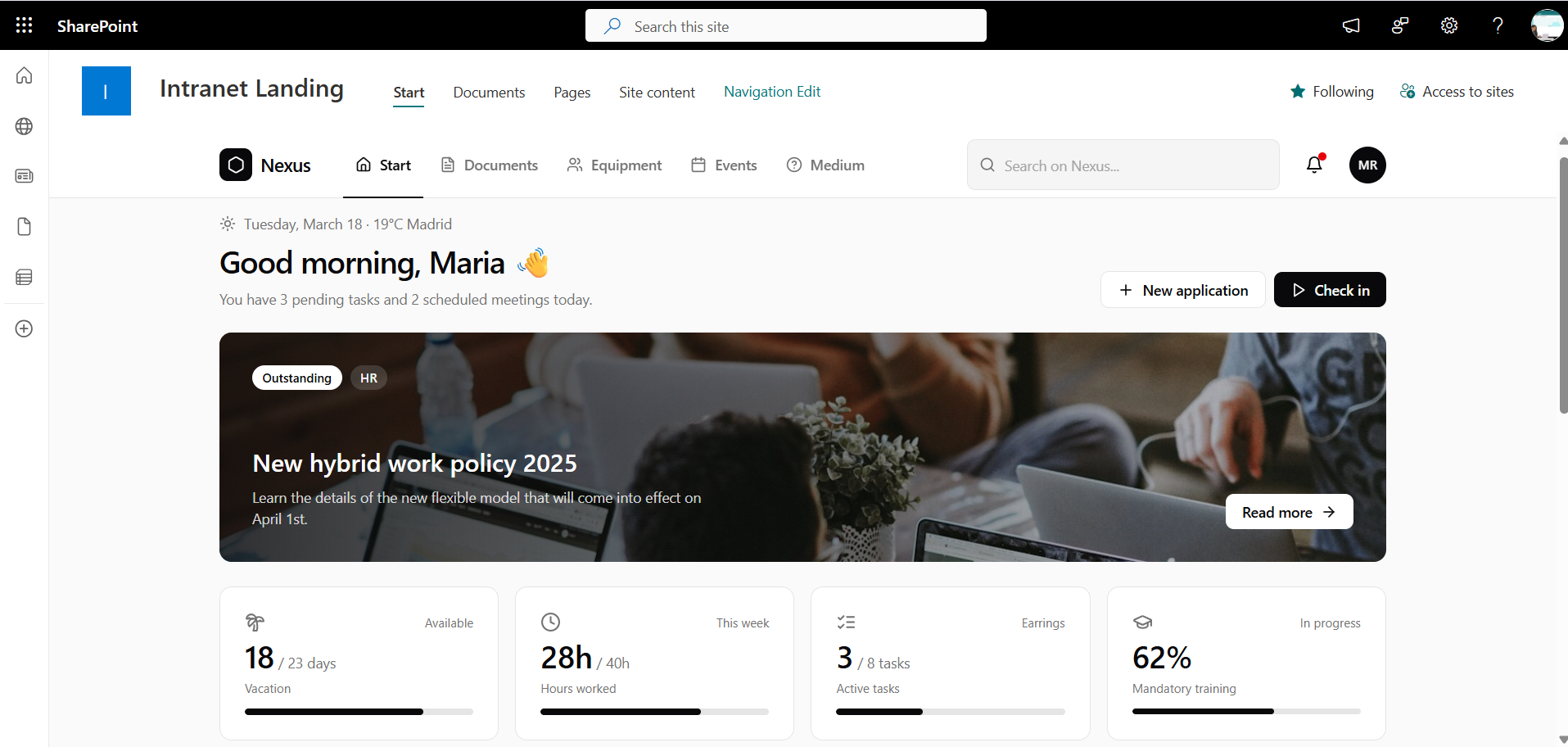 Custom SharePoint intranet landing page