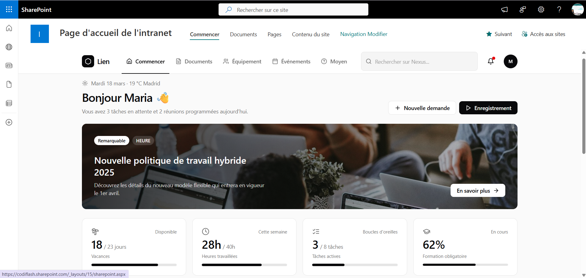 Landing page intranet SharePoint personnalisée